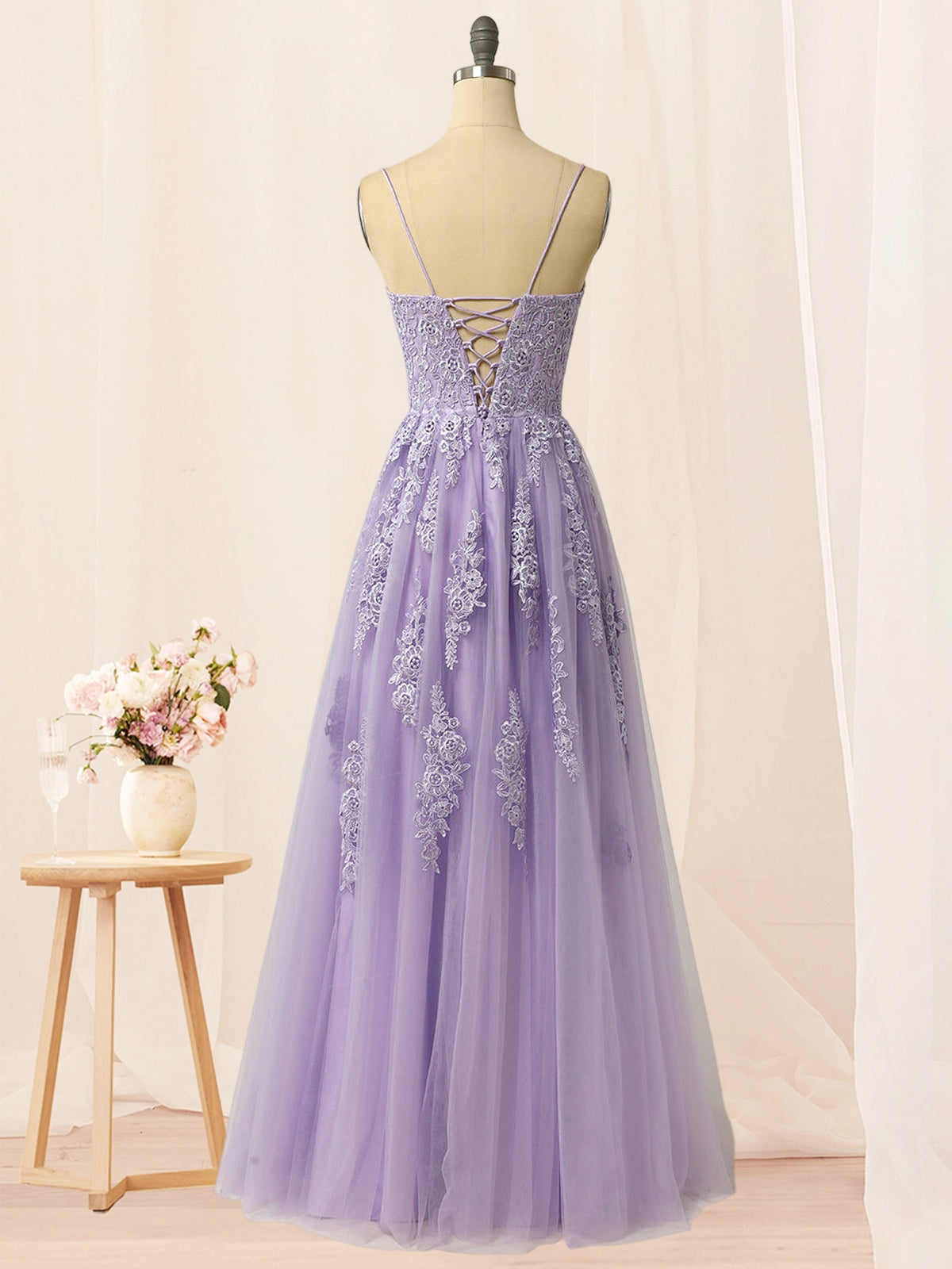 Lace A-Line Spaghetti Straps Sleeveless-Prom Dress-GD101657