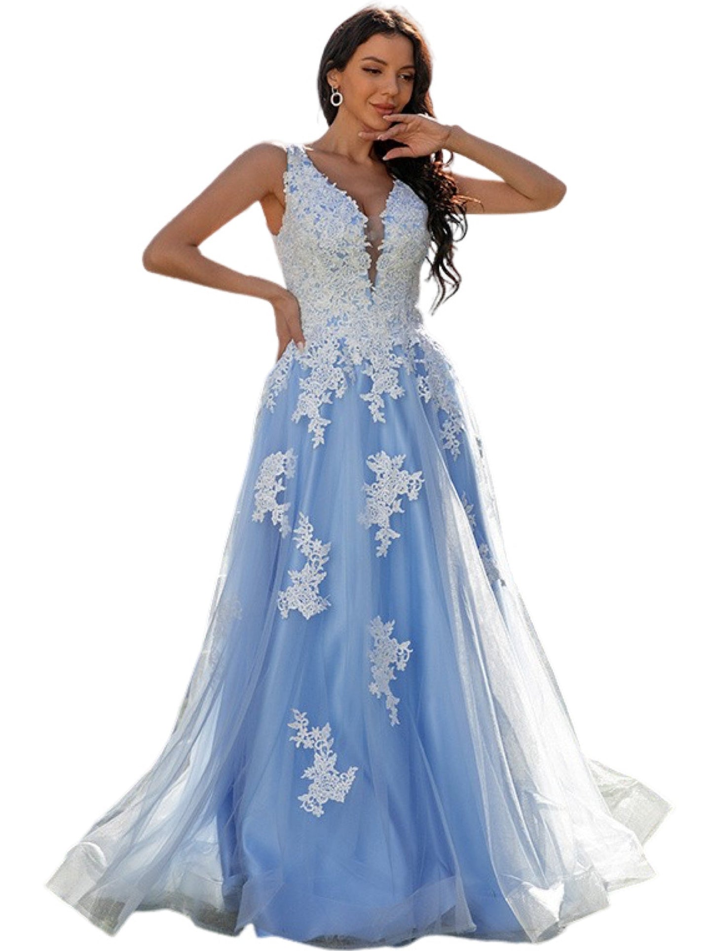 Lace A-Line V-Neck Sleeveless-Prom Dress-GD101658