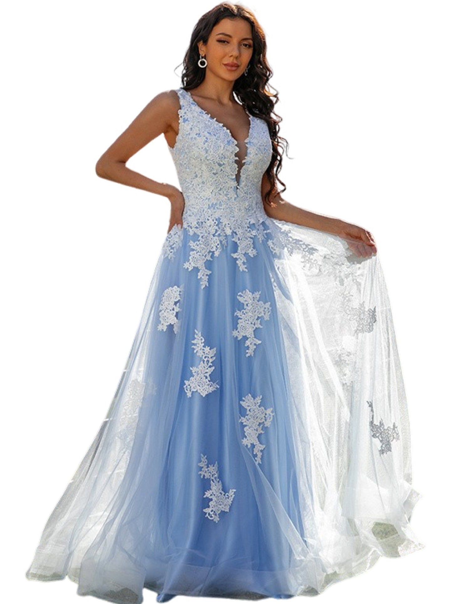 Lace A-Line V-Neck Sleeveless-Prom Dress-GD101658