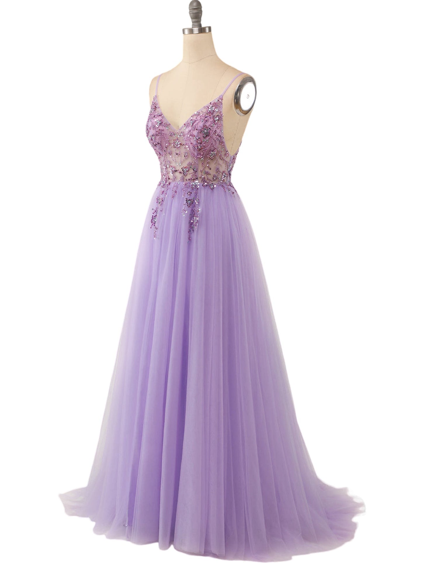 Tulle A-Line Spaghetti Straps Sleeveless-Prom Dress-GD101662