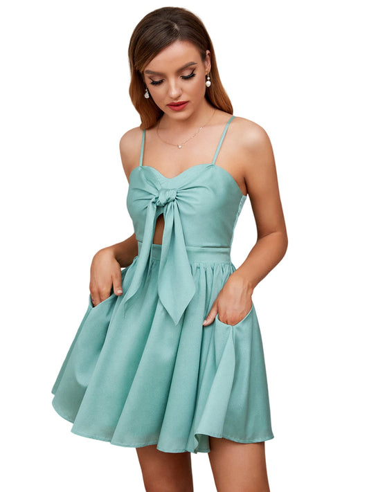 Ruched Surplice A-Line Spaghetti Straps Sleeveless-Dress-GD101821