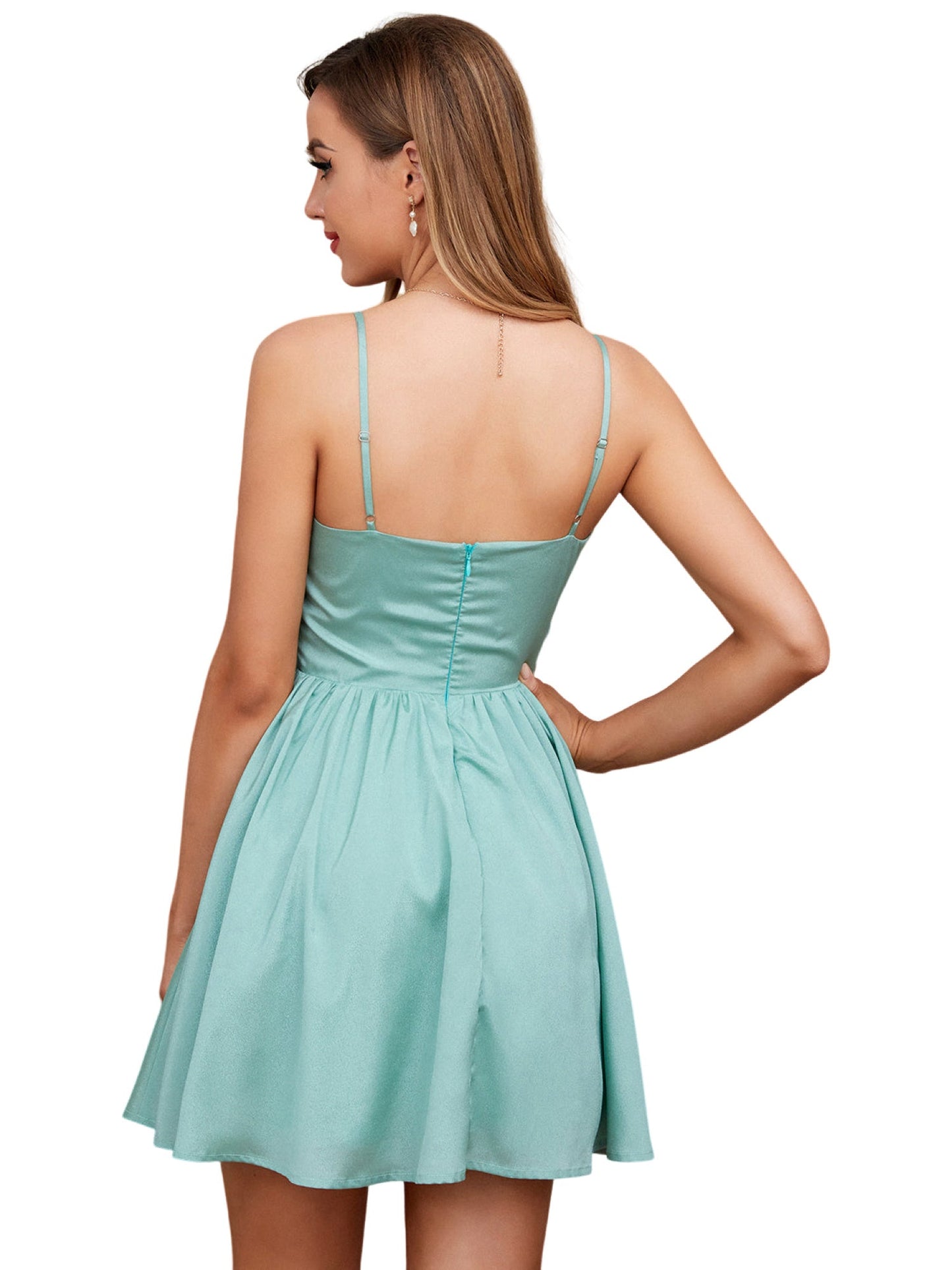 Ruched Surplice A-Line Spaghetti Straps Sleeveless-Dress-GD101821