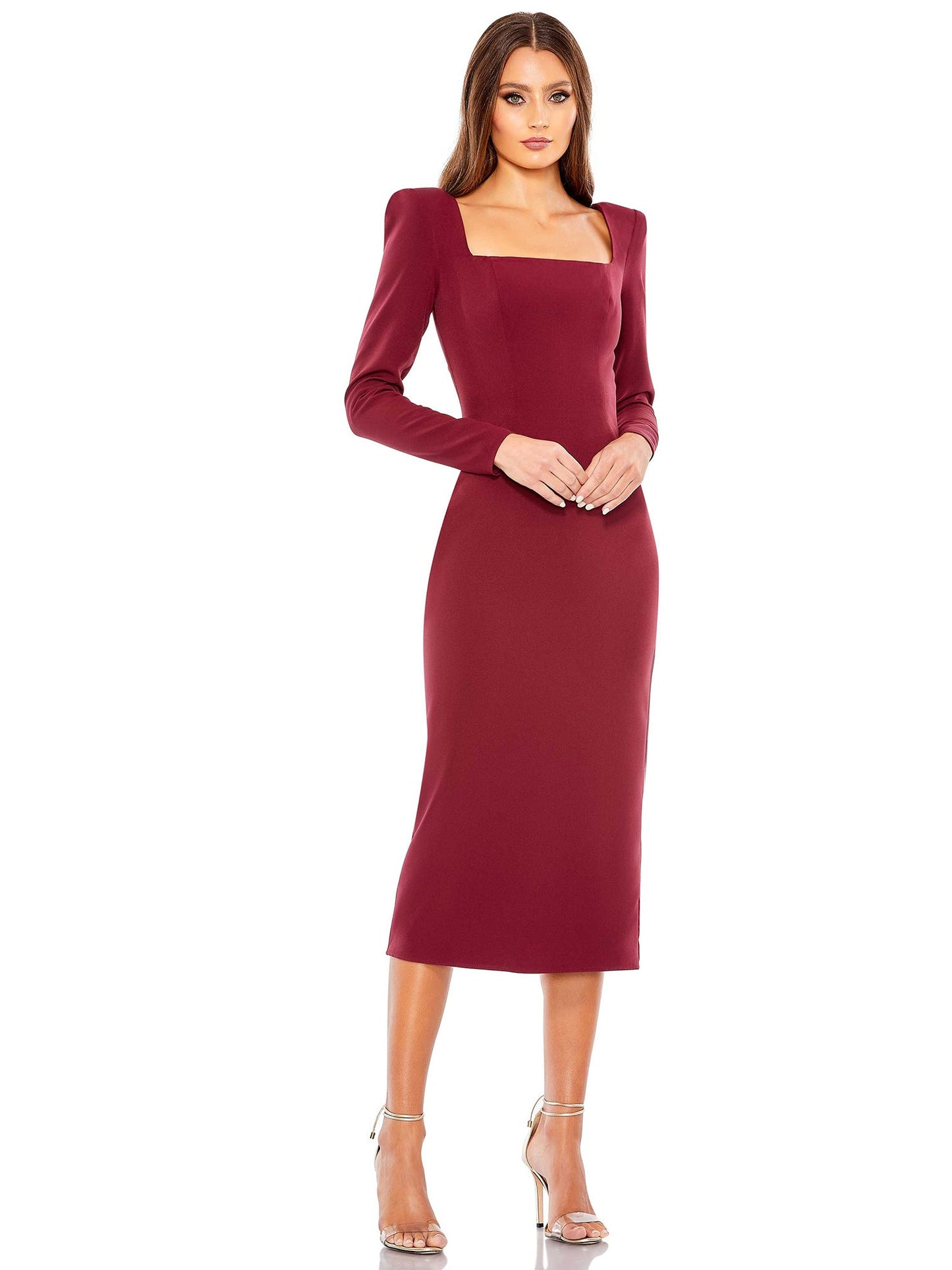 Ruched Surplice Column Square Neck Long Sleeves-Dress-GD101832
