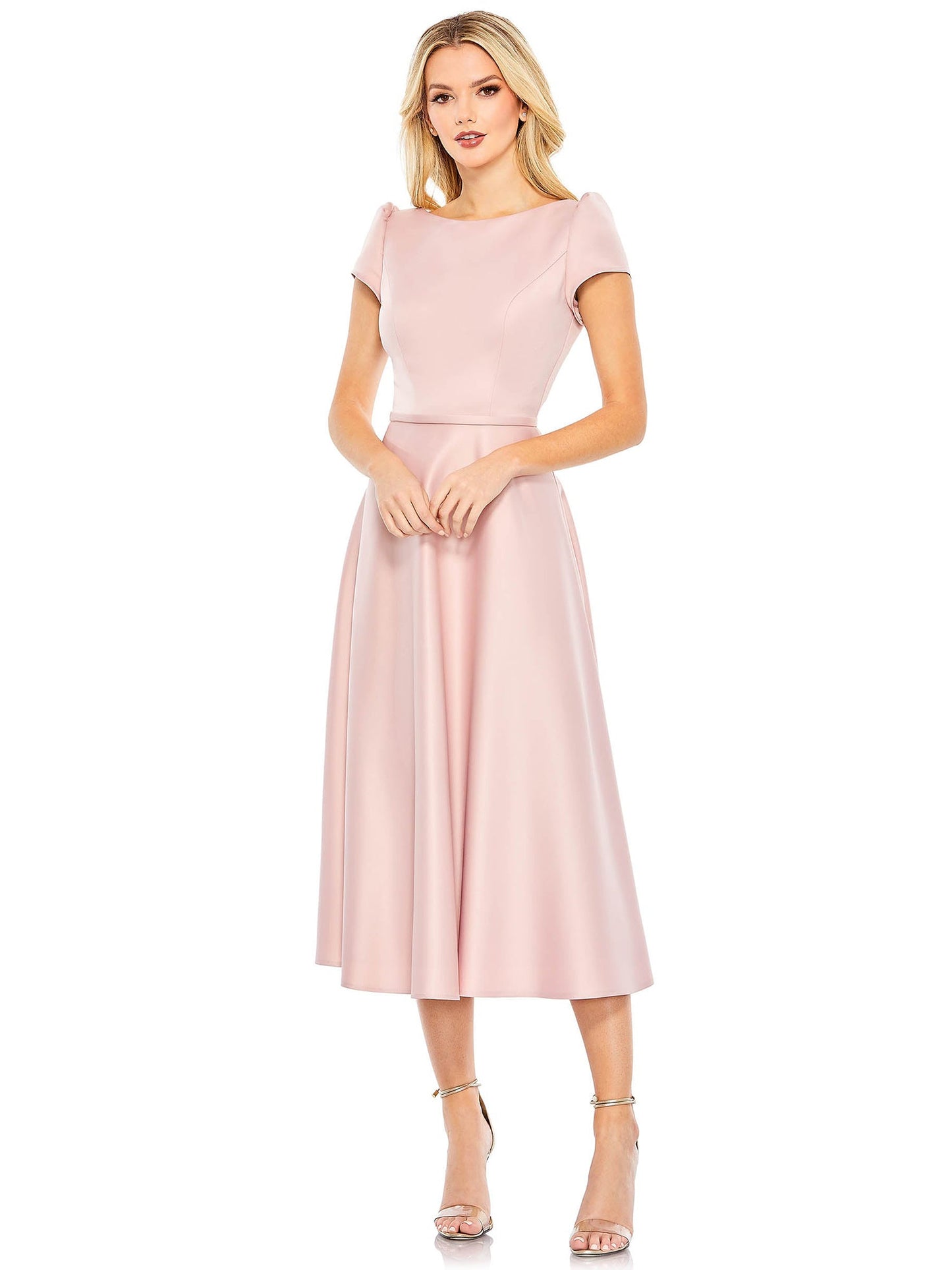 Satin A-Line Boat Neck Cap Sleeves Dress-GD101834