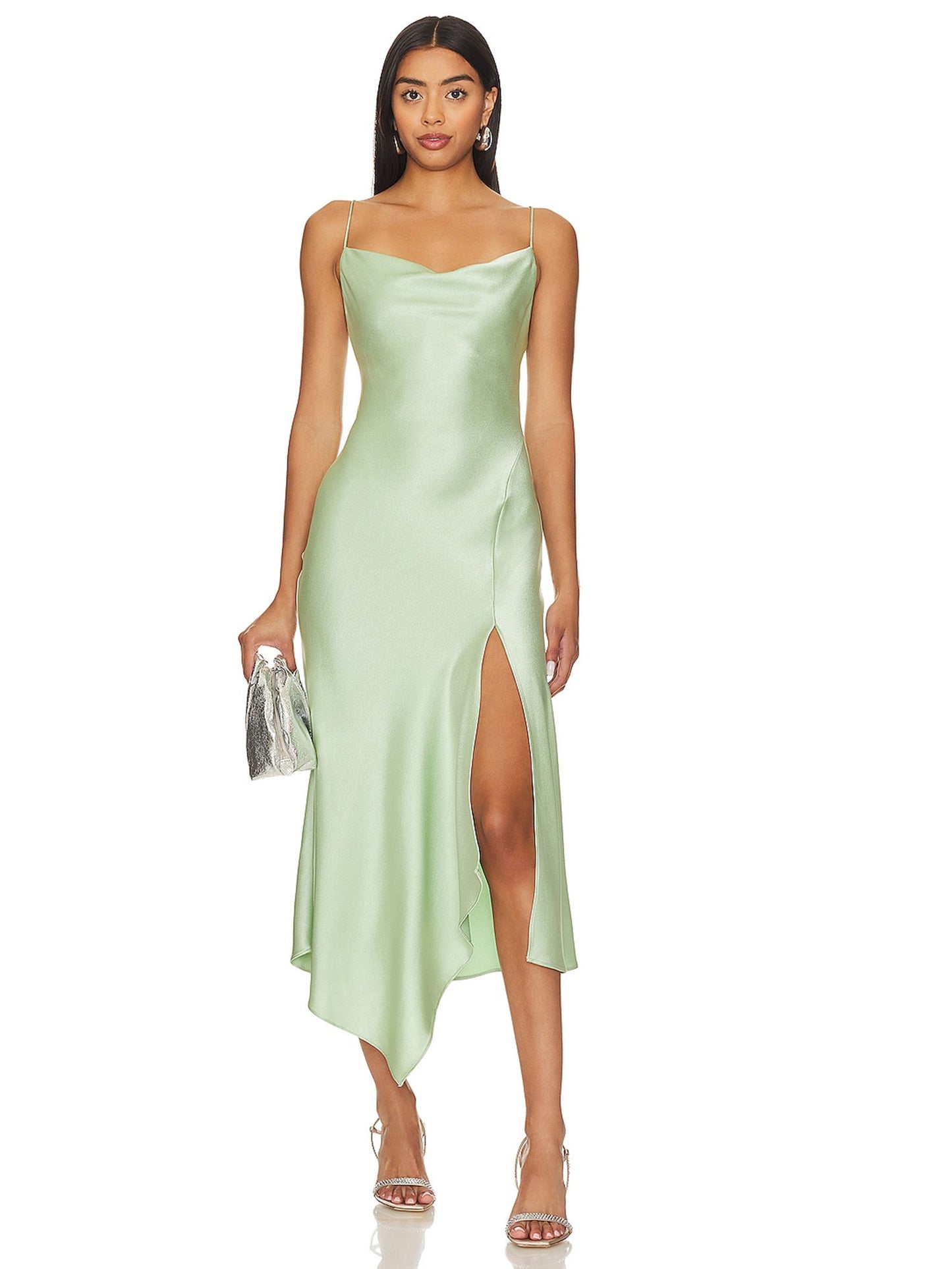 Strech Satin Column Spaghetti Straps Sleeveless Dress-GD101840