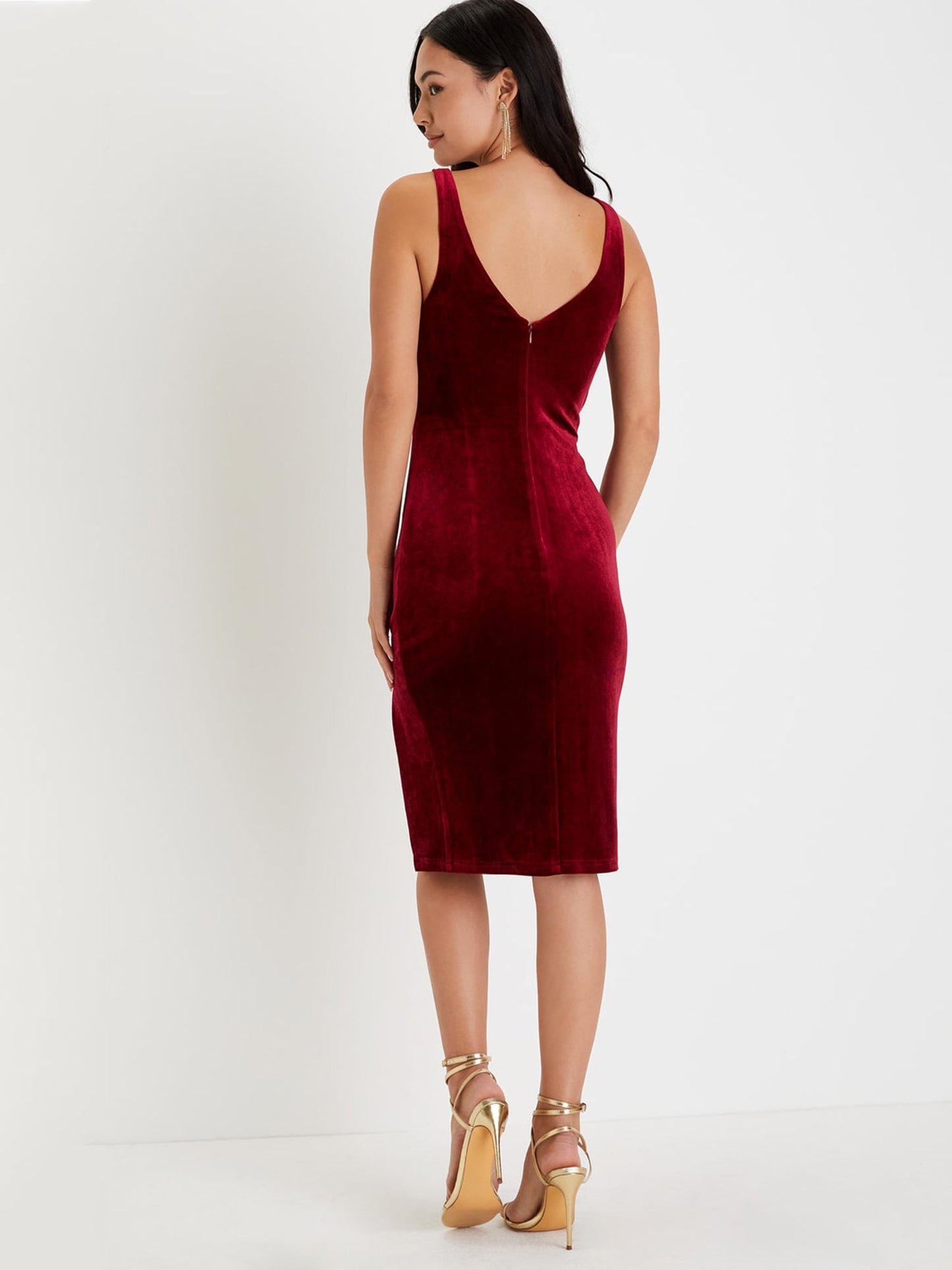 Velvet Sheath V-Neck Sleeveless Dress-GD101855