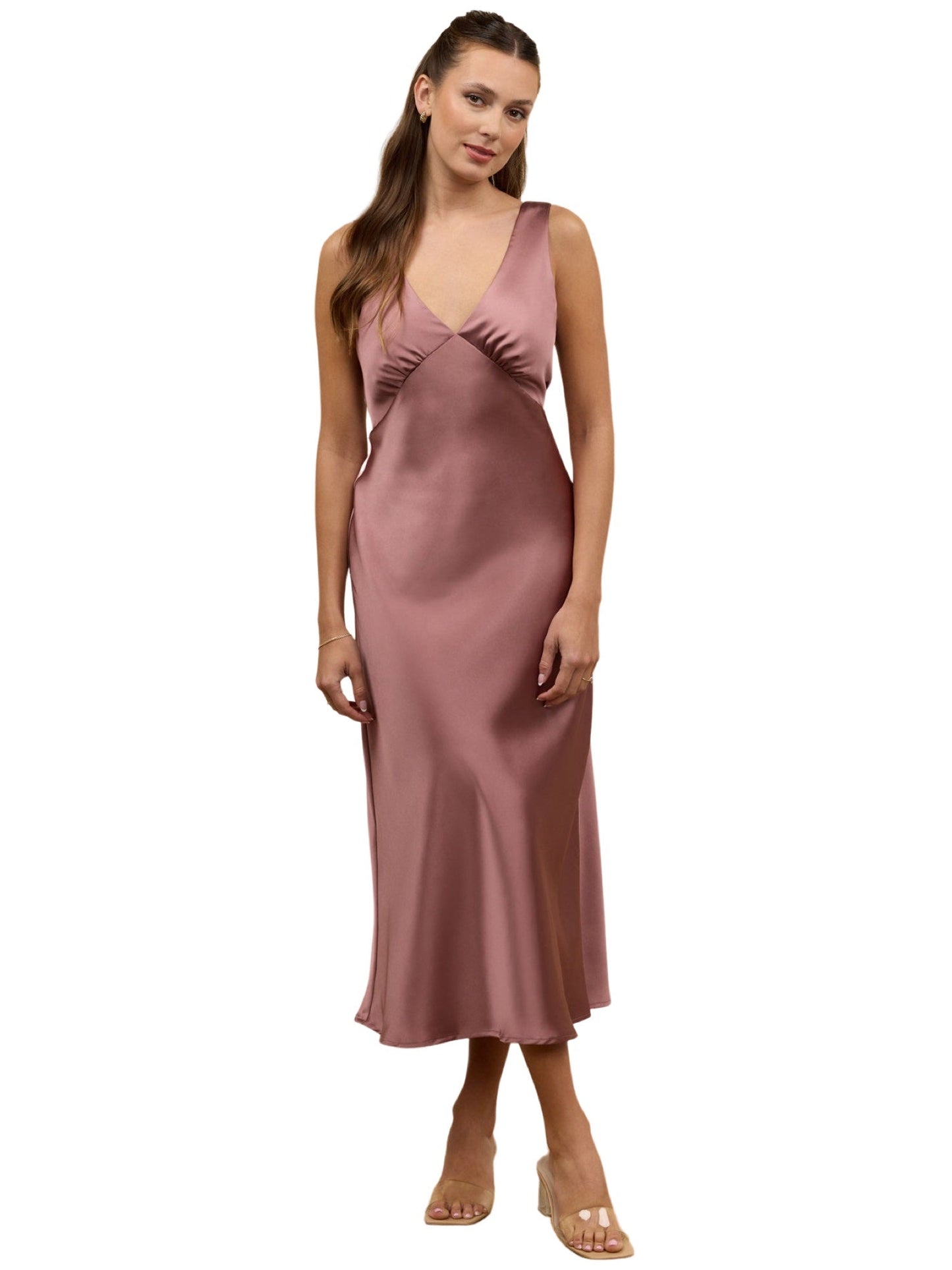 Satin Column V-Neck Sleeveless Dress-GD101862