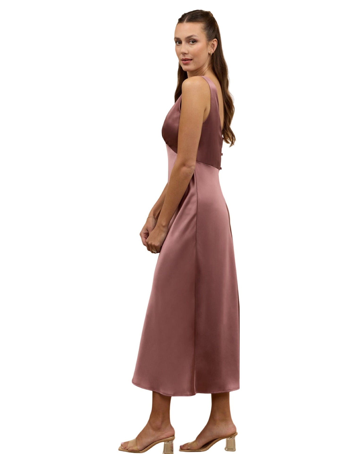 Satin Column V-Neck Sleeveless Dress-GD101862