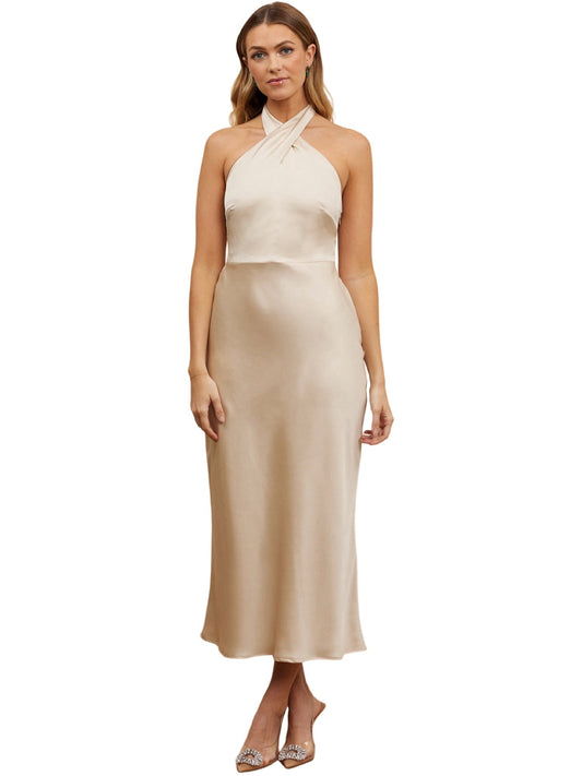 Satin Column Halter Sleeveless-Dress-GD101863