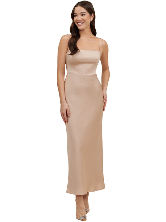 Satin Column Spaghetti Straps Sleeveless Dress-GD101864