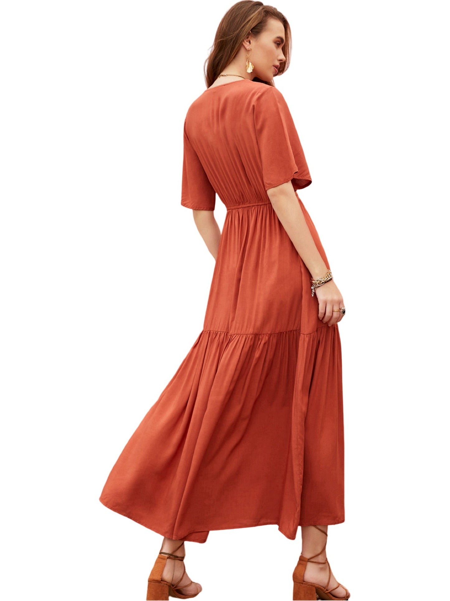 Pearl Chiffon V-Neck Half Sleeves Dress