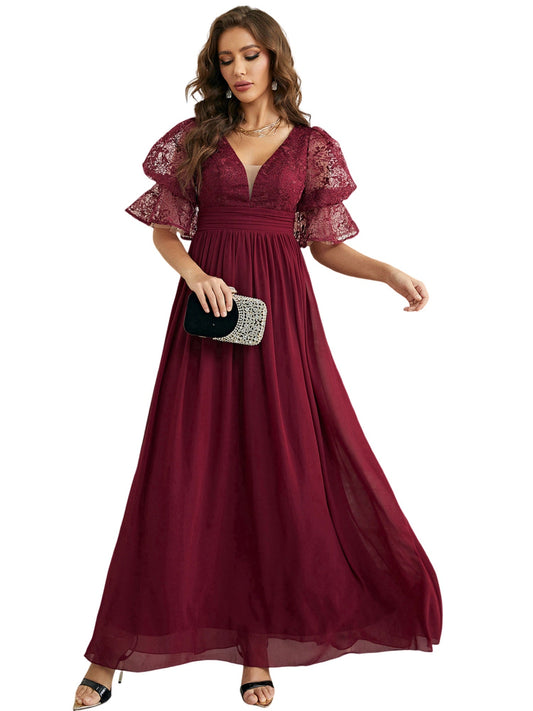 Pearl Chiffon V-Neck Half Sleeves Dress