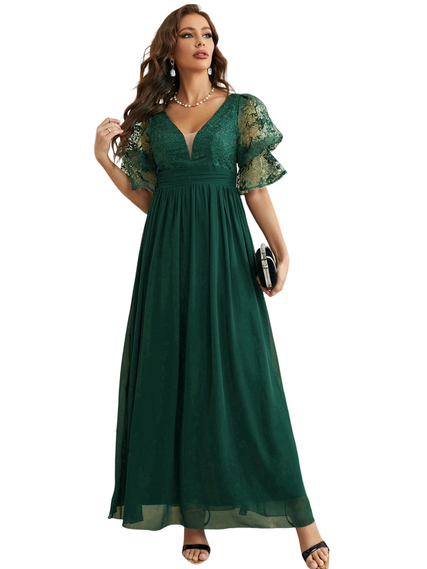 Lace Empire V-Neck Half Sleeves Dress-GD101901