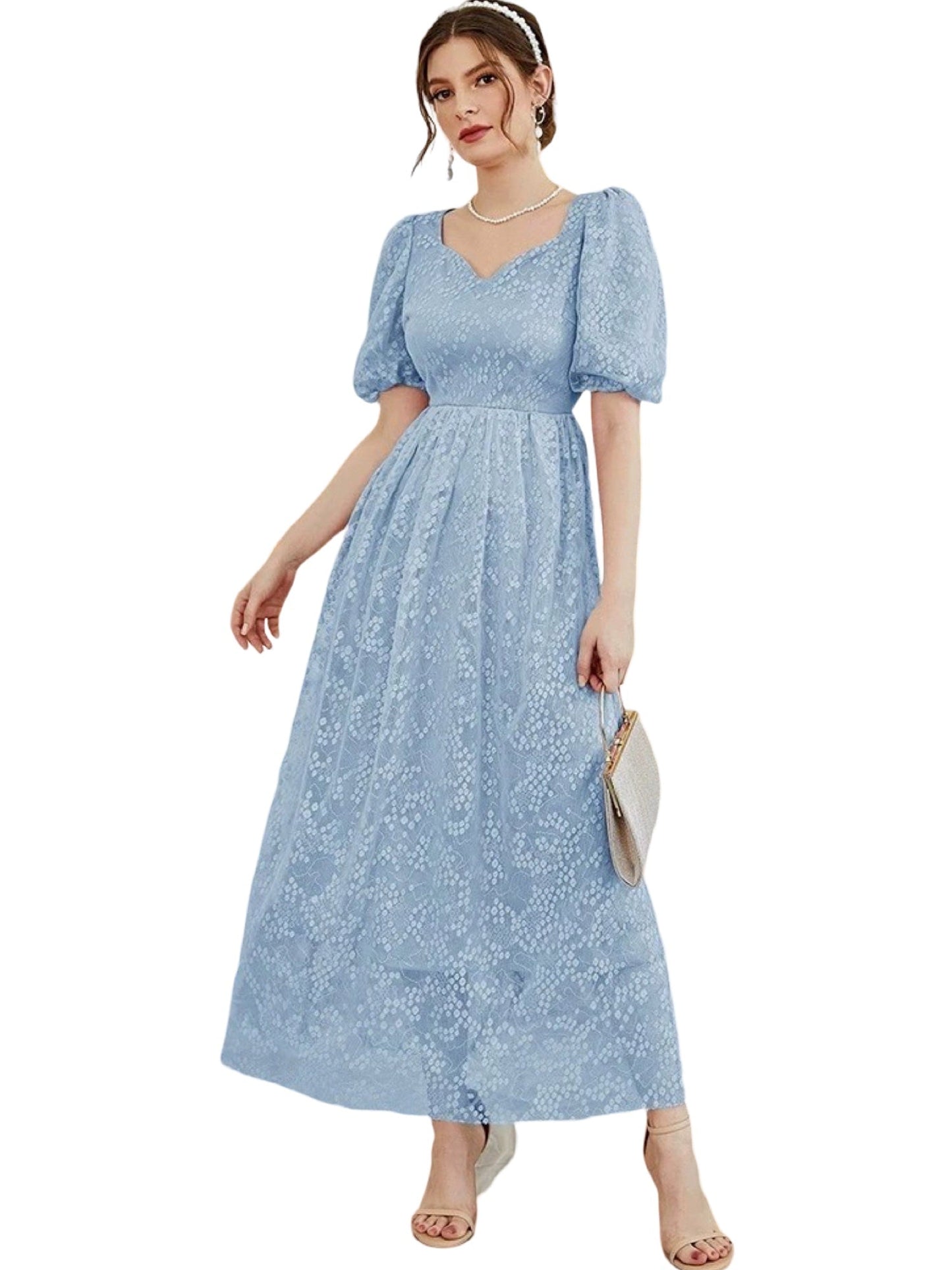 Pearl Chiffon V-Neck Half Sleeves Dress