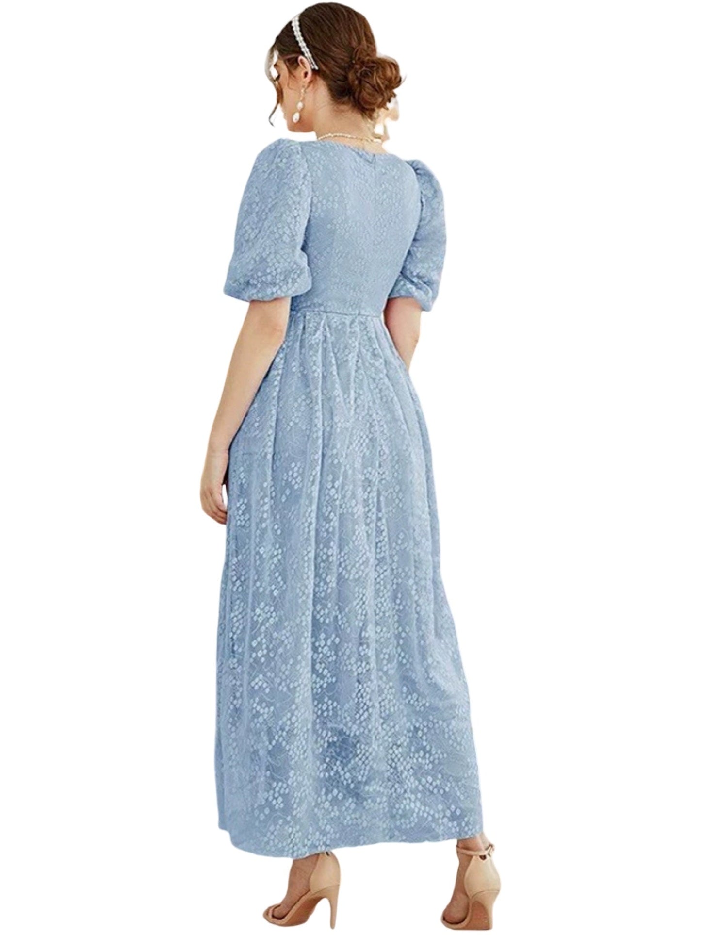 Pearl Chiffon V-Neck Half Sleeves Dress