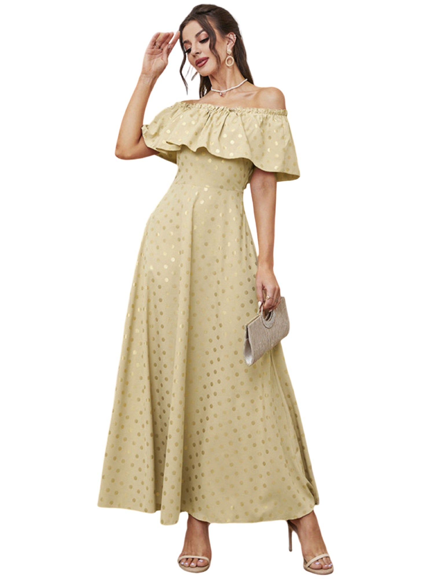 Pearl Chiffon V-Neck Half Sleeves Dress