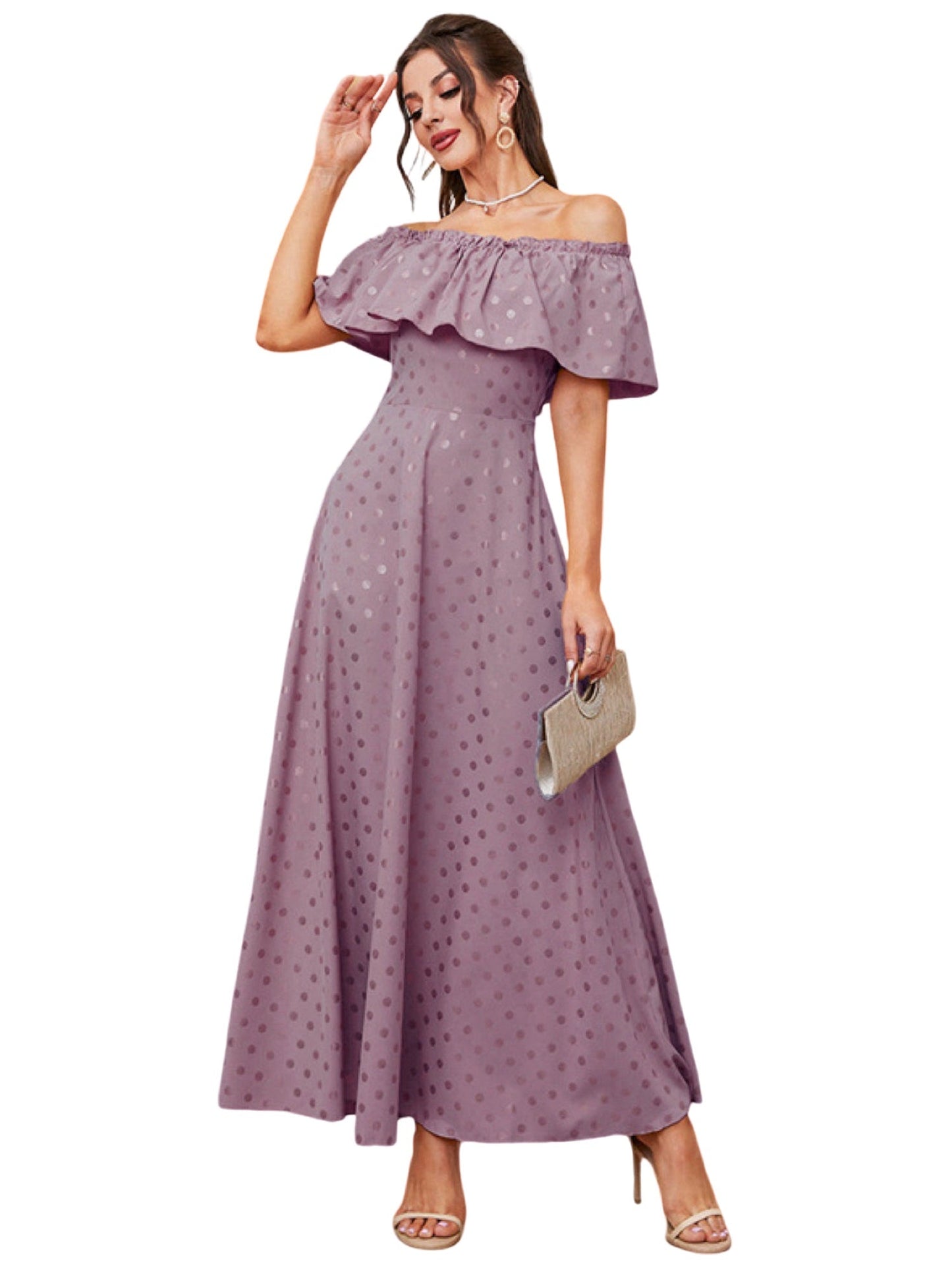 Pearl Chiffon V-Neck Half Sleeves Dress