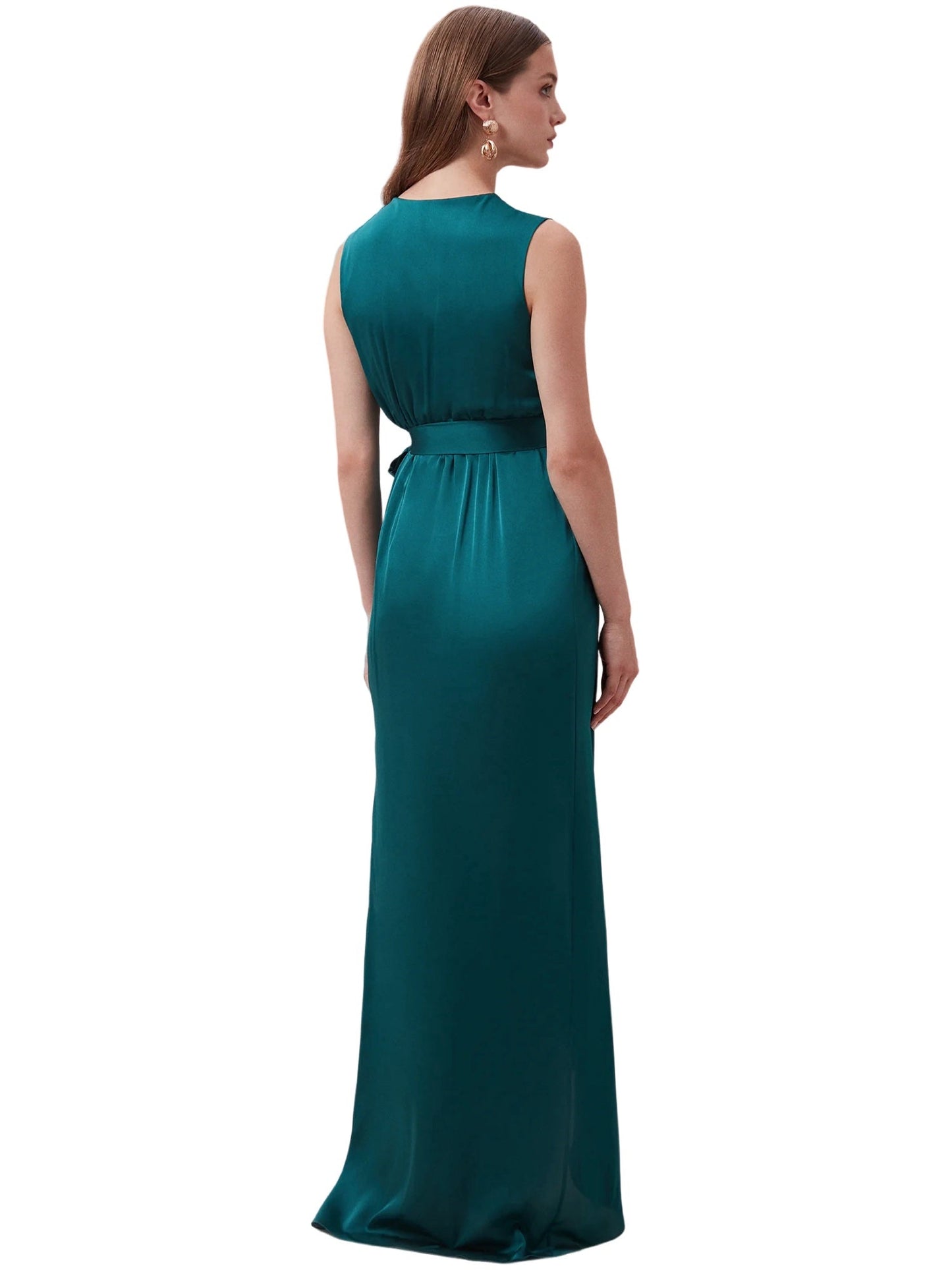 Satin Column V-Neck Sleeveless Dress-GD101920