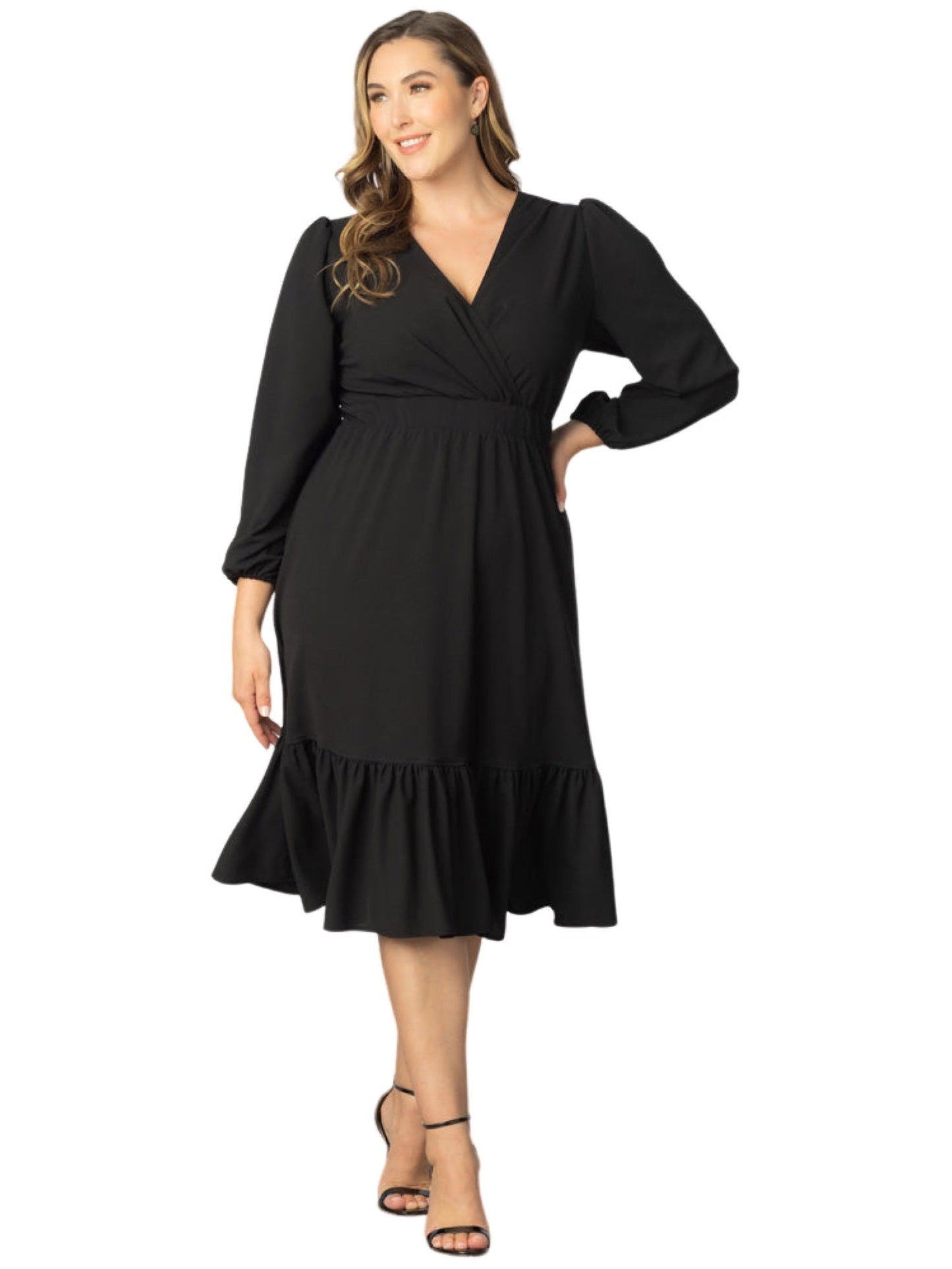 Ruched Surplice A-Line V-Neck Long Sleeves-Dress-GD101923