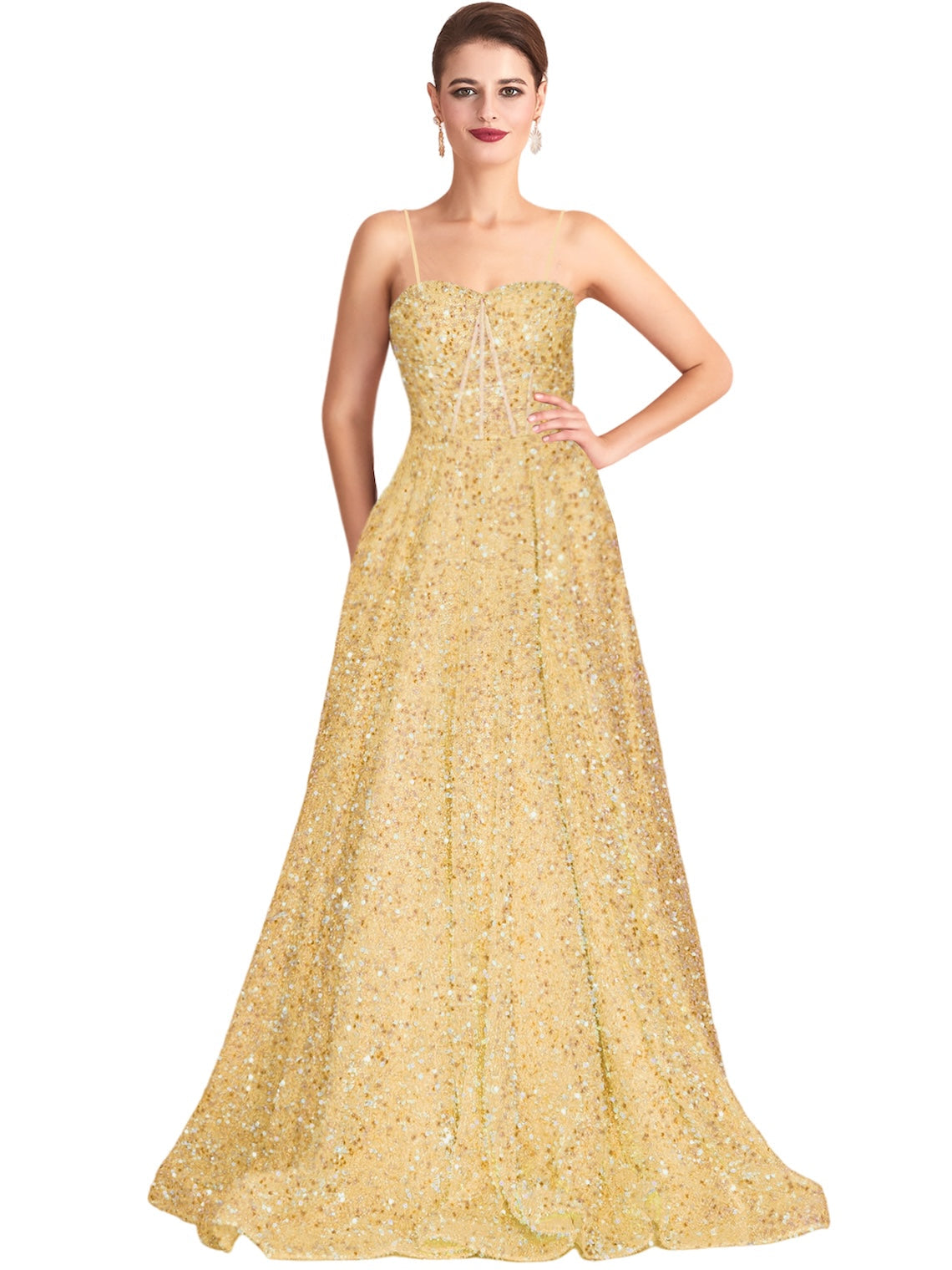 Sequin A-Line Spaghetti Straps Sleeveless Prom Dress-GD101933