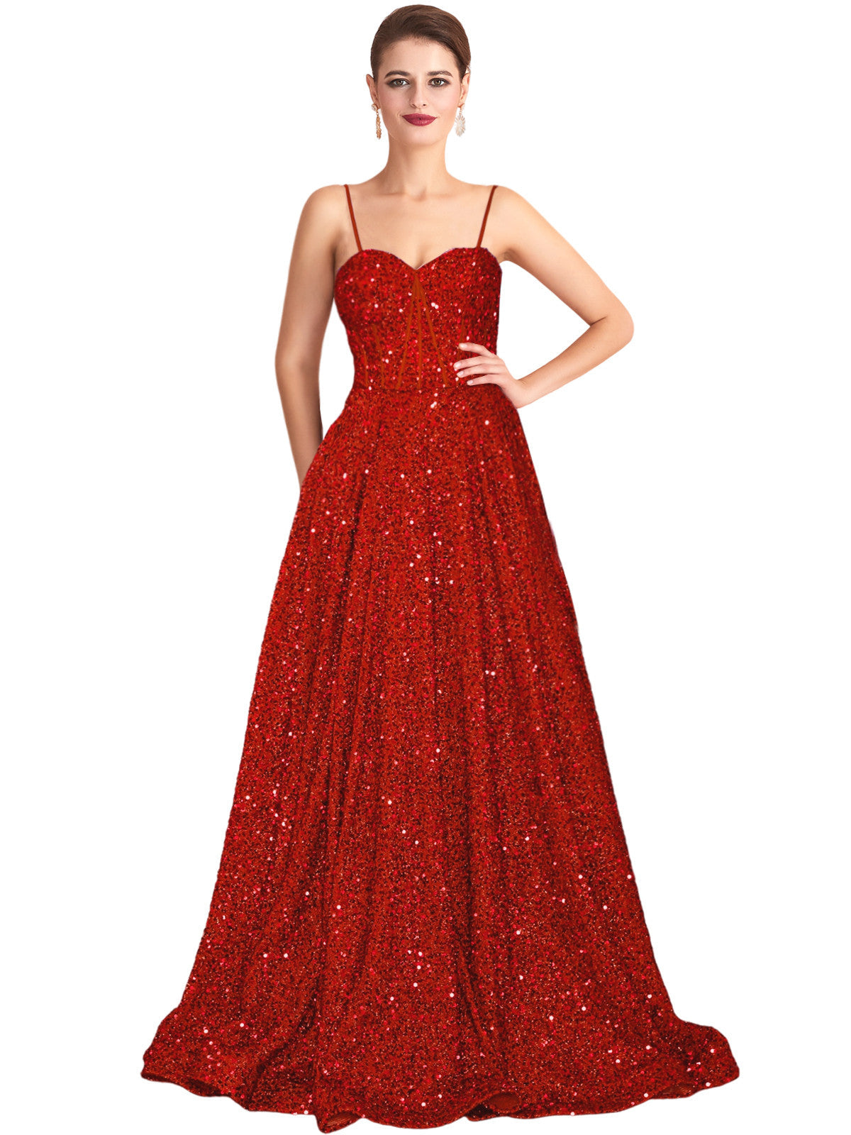 Sequin A-Line Spaghetti Straps Sleeveless Prom Dress-GD101933