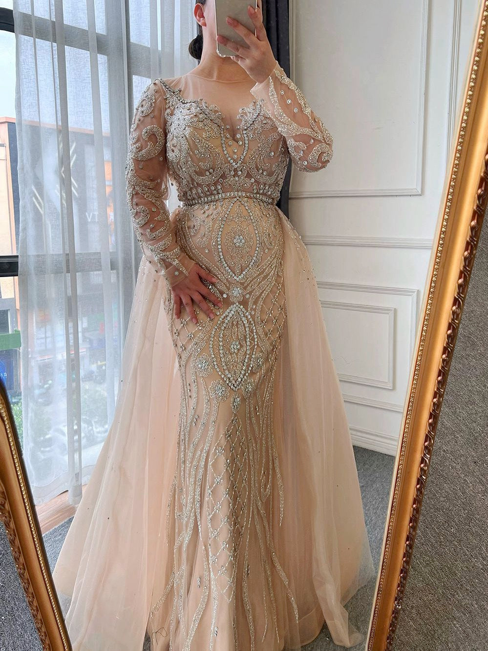 Tulle with Beading A-Line Scoop Neck Long Sleeves Prom Dress-GD102021