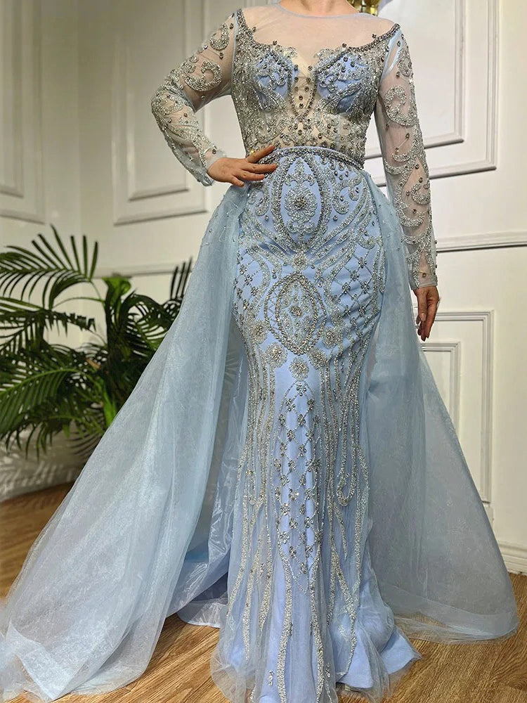 Tulle with Beading A-Line Scoop Neck Long Sleeves Prom Dress-GD102021