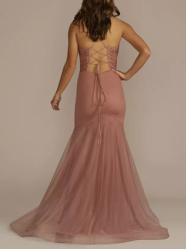 Embroidered Mermaid V-Neck Sleeveless-Prom Dress-GD102043