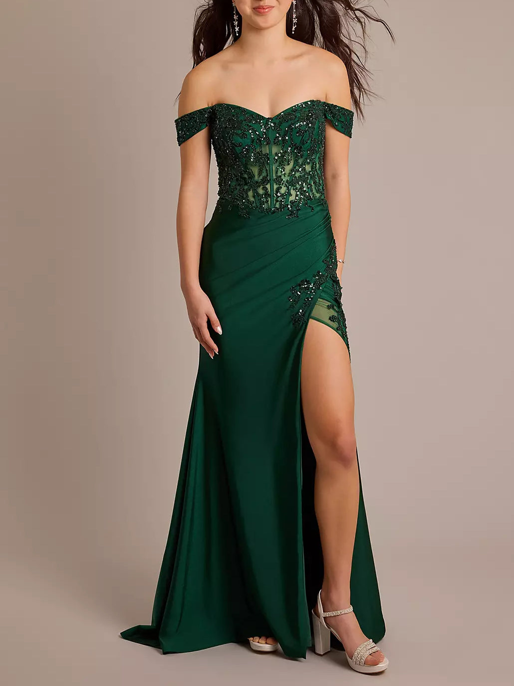 Embroidered Mermaid Off the Shoulder Sleeveless Dress-GD102047