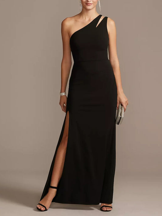 Polyester Spandex Column One Shoulder Sleeveless-Prom Dress-GD102050