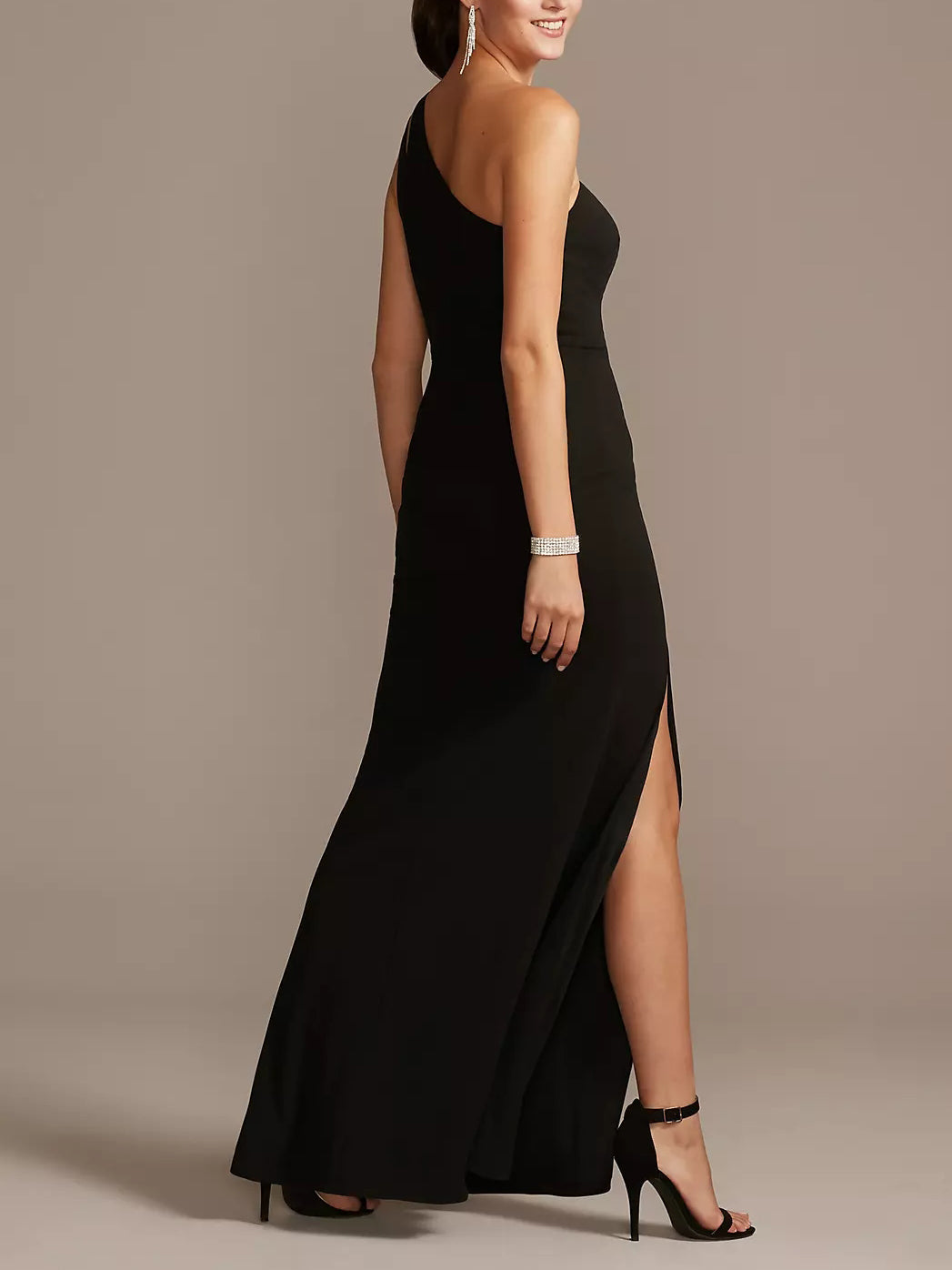 Polyester Spandex Column One Shoulder Sleeveless Dress-GD102050
