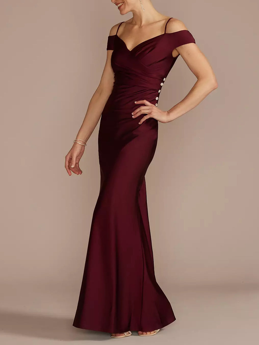 Polyester Spandex Mermaid Off the Shoulder Cap Sleeves Dress-GD102051