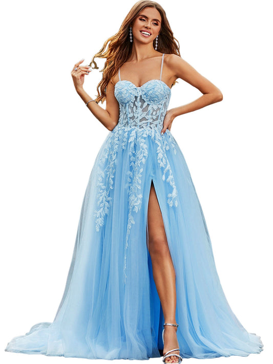 Tulle A-Line Spaghetti Straps Sleeveless-Prom Dress-GD102065