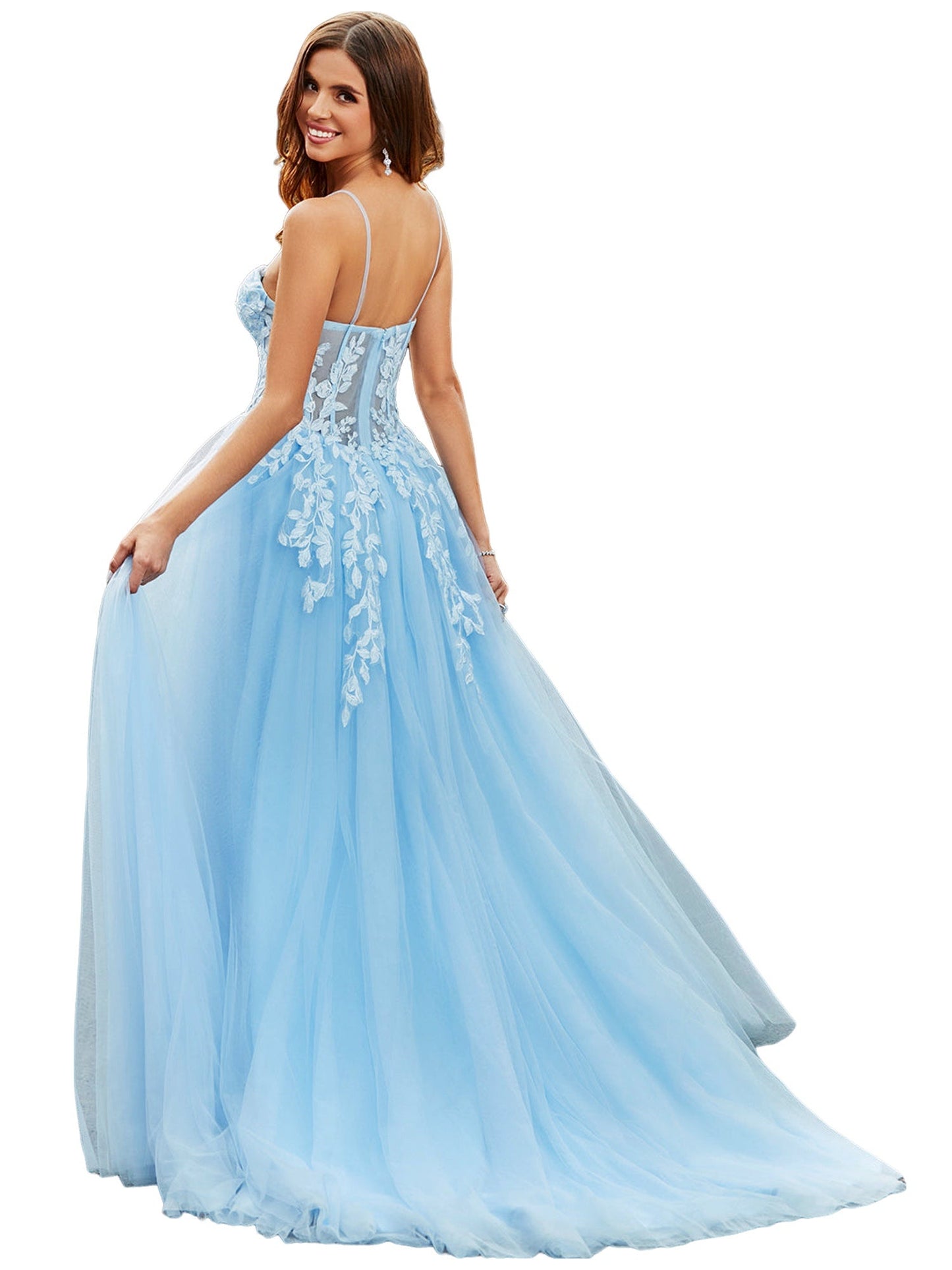 Tulle A-Line Spaghetti Straps Sleeveless-Prom Dress-GD102065