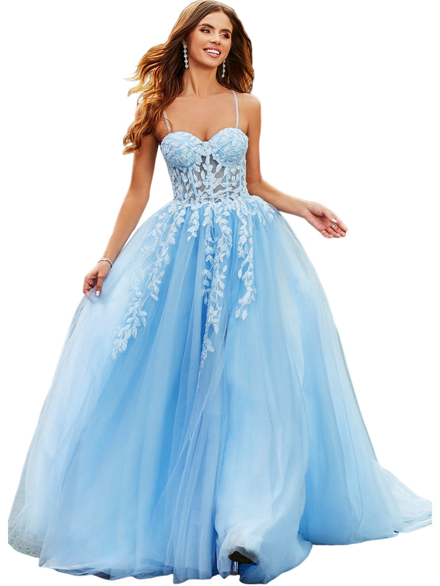 Tulle A-Line Spaghetti Straps Sleeveless-Prom Dress-GD102065